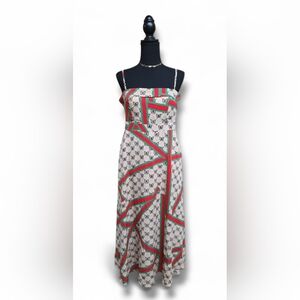 Stylish Beige Maxi Dress with Red and Green Accents